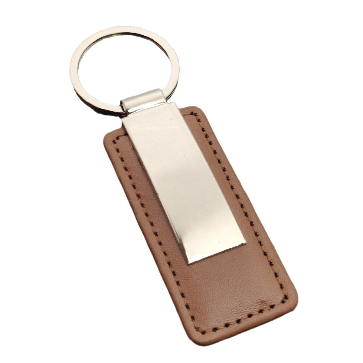 Leather Keychain Rectangular Metal Men's Leather Buckle Pu Leather Logo Car Gift Key Ring Keychain Pendant - image 5