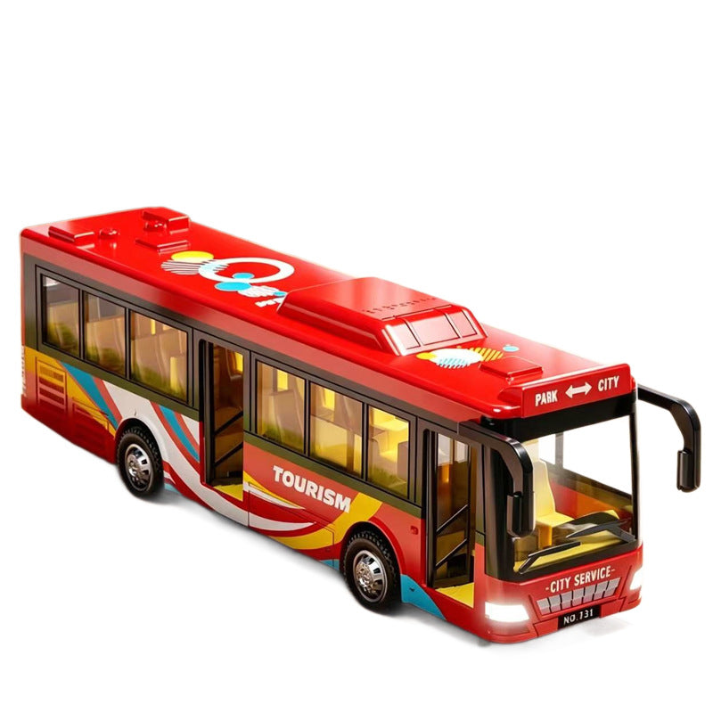 Large alloy sound and light bus toy for children, pull-back bus with opening doors, realistic model toy car for boys - image 5