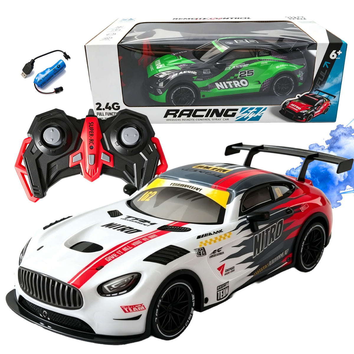 1:16 Spray Remote Control Car 2.4G Light-Up Rechargeable High-Speed Drift PVC Remote Control Painted Racing Car Children's Toy Car - image 5