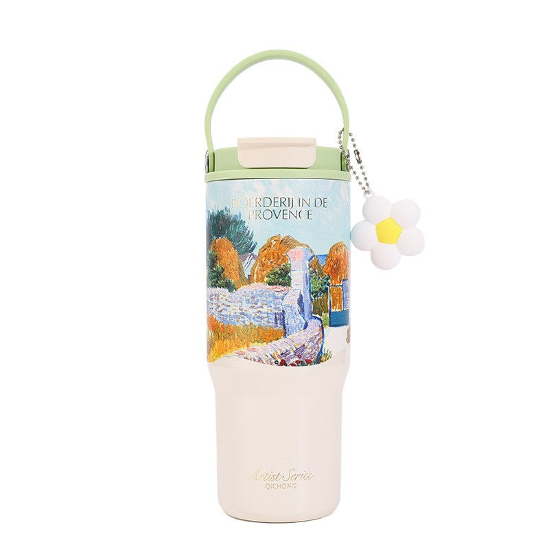 Van Gogh thermos cup with ceramic liner, custom stainless steel large-capacity car cup for women, light luxury with a high-end feel - image 5