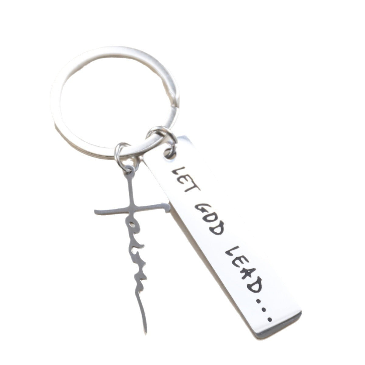 Cross-border straight hair stainless steel keychain creative lettering English tag car key pendant metal keychain accessories - image 5