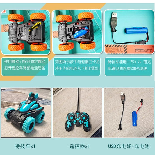 Cross-border explosions children's remote control car tipping bucket stunt car large wireless remote control car rolling rotating toys wholesale - image 2