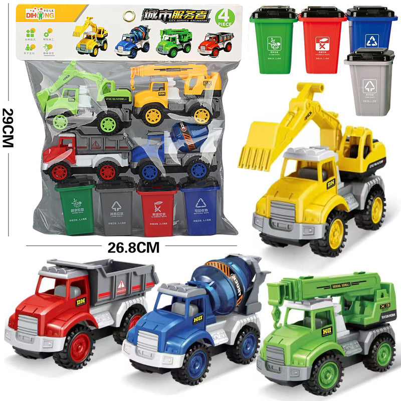 Free Shipping Children's Toy Car Card Bag Four Pack Inertia Fire Truck Engineering Vehicle suit Stall Supply Small Gift - image 5