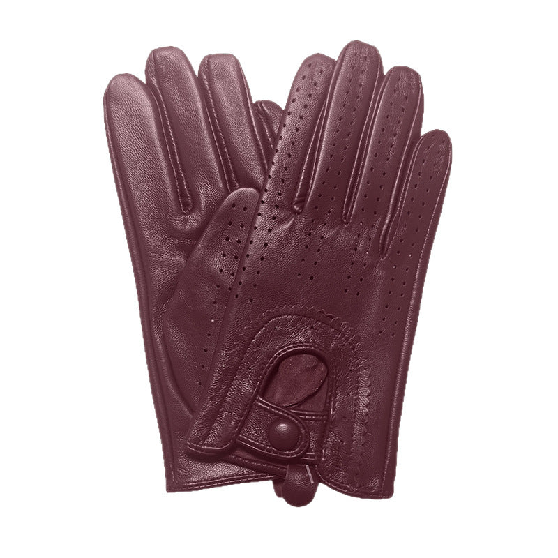 Cross-Border Genuine Leather Gloves for Women, Spring and Autumn Thin Style, for Driving and Cycling, Vintage Motorcycle Breathable Perforated Top-Layer Lambskin - image 5