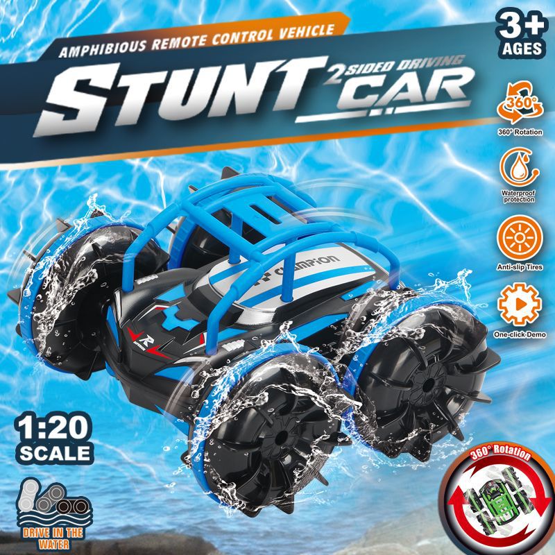 Cross-Border Amphibious Remote Control Car for Children, Double-Sided Stunt Rolling Electric Rotating Remote Control Beach Toy Dump Truck - image 1