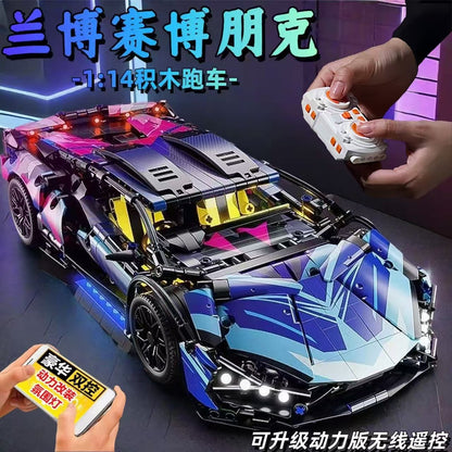 Compatible with Small Particle Cyber Lamborghini Porsche Sports Car Remote Control Chinese Building Blocks Children's Toy Assembly Racing Car for Boys - image 1