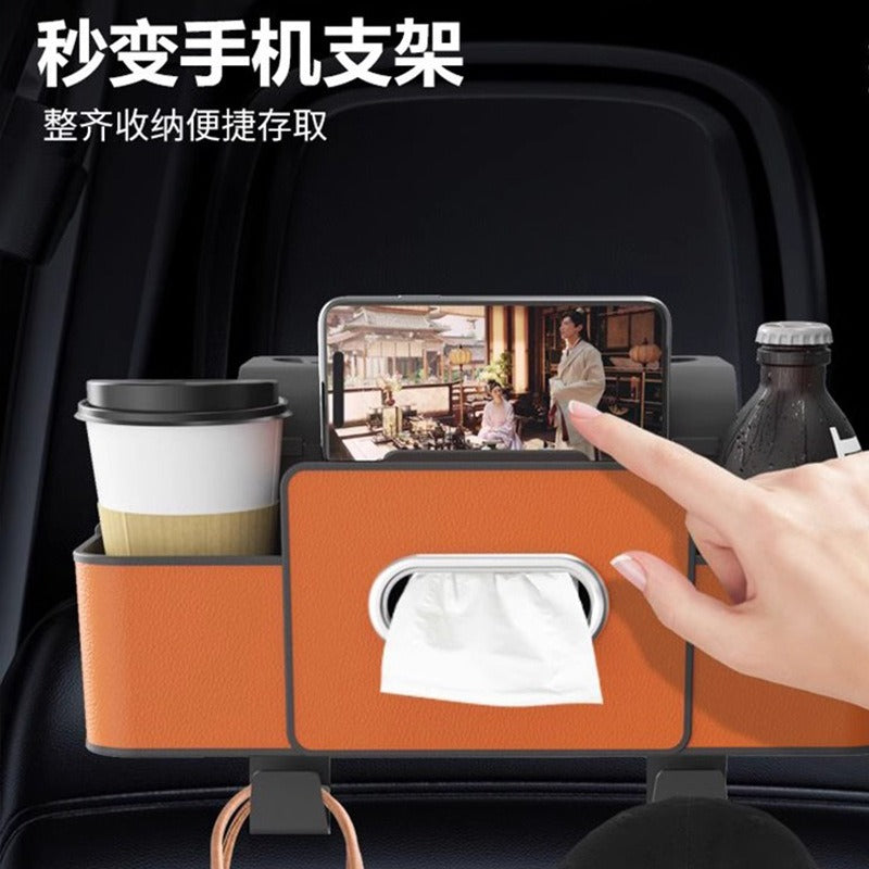 Car Seat Back-Mounted Leather Tissue Box, Car Multifunctional Storage Box, Water Cup Holder, Car Seat Storage Box - image 3