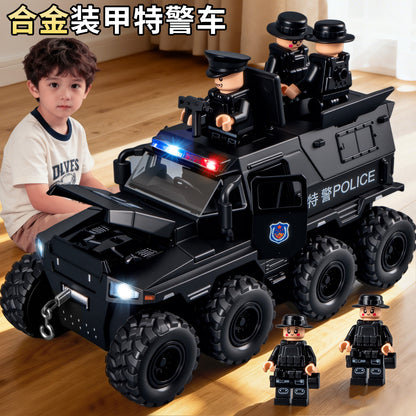 Alloy Swat Armored Vehicle 1:32 Scale with Realistic Sound Effects, Lights, and Eight-Wheel Pull-Back Police Car Model for Boys - image 1