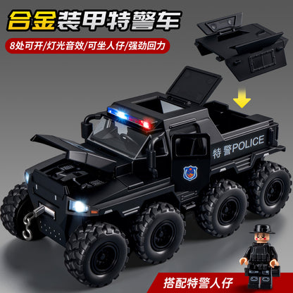 Alloy Swat Armored Vehicle 1:32 Scale with Realistic Sound Effects, Lights, and Eight-Wheel Pull-Back Police Car Model for Boys - image 2