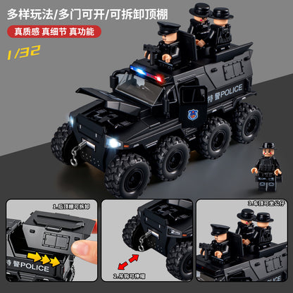 Alloy Swat Armored Vehicle 1:32 Scale with Realistic Sound Effects, Lights, and Eight-Wheel Pull-Back Police Car Model for Boys - image 4