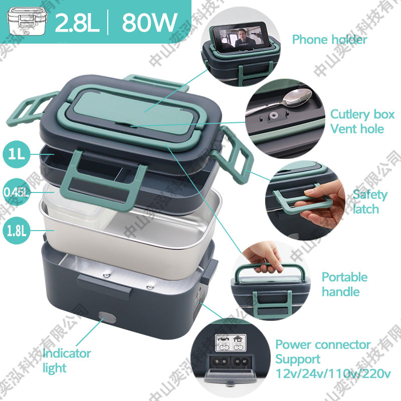 Large Capacity 1.8L Heated and Insulated Lunch Box for Home and Car Use, Two-In-One Stainless Steel Electric Lunch Box for Car Use - image 4