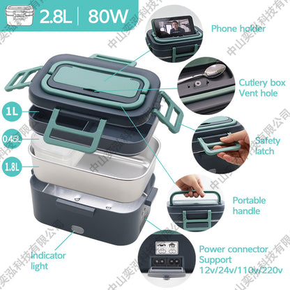 Large Capacity 1.8L Heated and Insulated Lunch Box for Home and Car Use, Two-In-One Stainless Steel Electric Lunch Box for Car Use - image 4