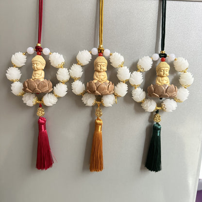 Good Luck Car Pendant: Yellow Willow Wood Guanyin Ornament for Car Interior, Peach Wood Lotus Rearview Mirror Decoration Hanging Pendant - image 2