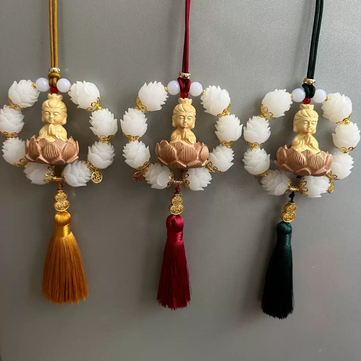 Good Luck Car Pendant: Yellow Willow Wood Guanyin Ornament for Car Interior, Peach Wood Lotus Rearview Mirror Decoration Hanging Pendant - image 3