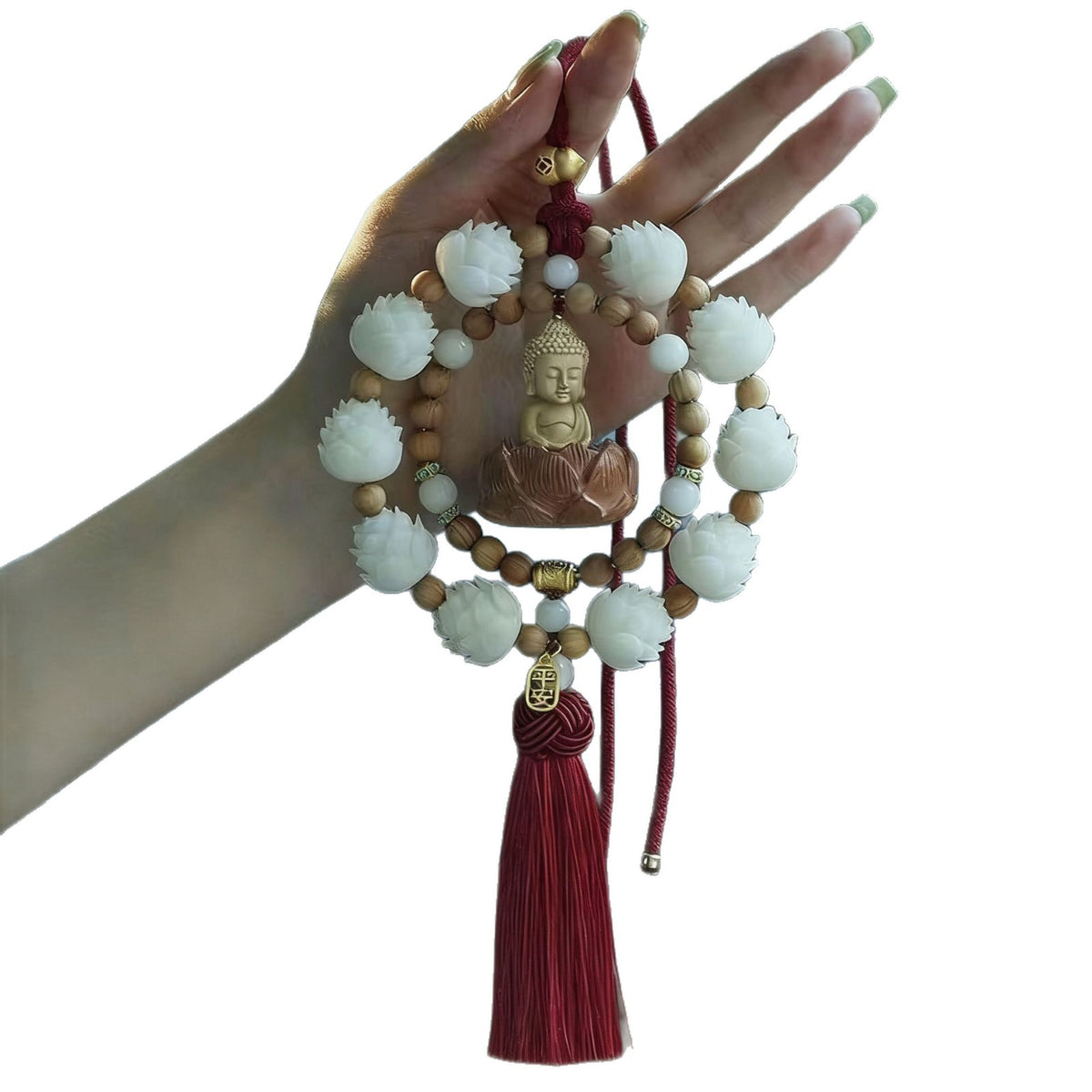 Good Luck Car Pendant: Yellow Willow Wood Guanyin Ornament for Car Interior, Peach Wood Lotus Rearview Mirror Decoration Hanging Pendant - image 5