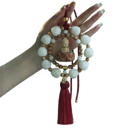 Good Luck Car Pendant: Yellow Willow Wood Guanyin Ornament for Car Interior, Peach Wood Lotus Rearview Mirror Decoration Hanging Pendant - image 5