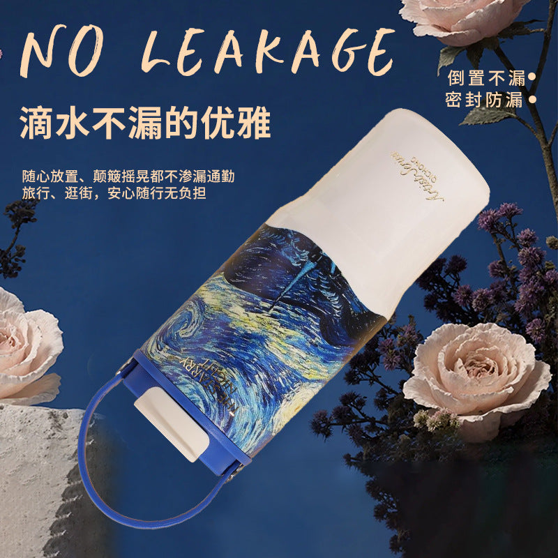 Van Gogh Oil Painting Style Portable Thermos Cup, Large Capacity Car Coffee Cup, Ice Cup, Stainless Steel Student Water Cup, Customized - image 4