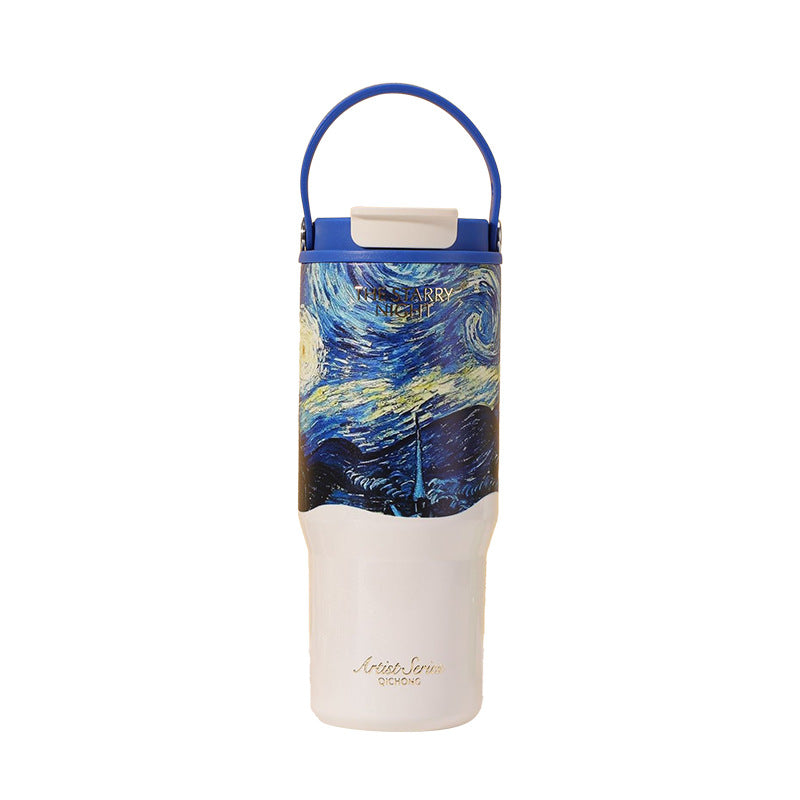 Van Gogh Oil Painting Style Portable Thermos Cup, Large Capacity Car Coffee Cup, Ice Cup, Stainless Steel Student Water Cup, Customized - image 5