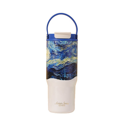Van Gogh Oil Painting Style Portable Thermos Cup, Large Capacity Car Coffee Cup, Ice Cup, Stainless Steel Student Water Cup, Customized - image 5