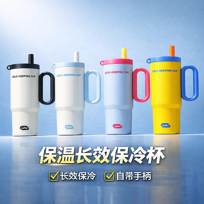 High-Capacity Stylish Ice Cup with 316 Stainless Steel Thermal Insulation, Ceramic Inner Liner, Cold-Retaining Car-Mounted Straw Cup - image 1