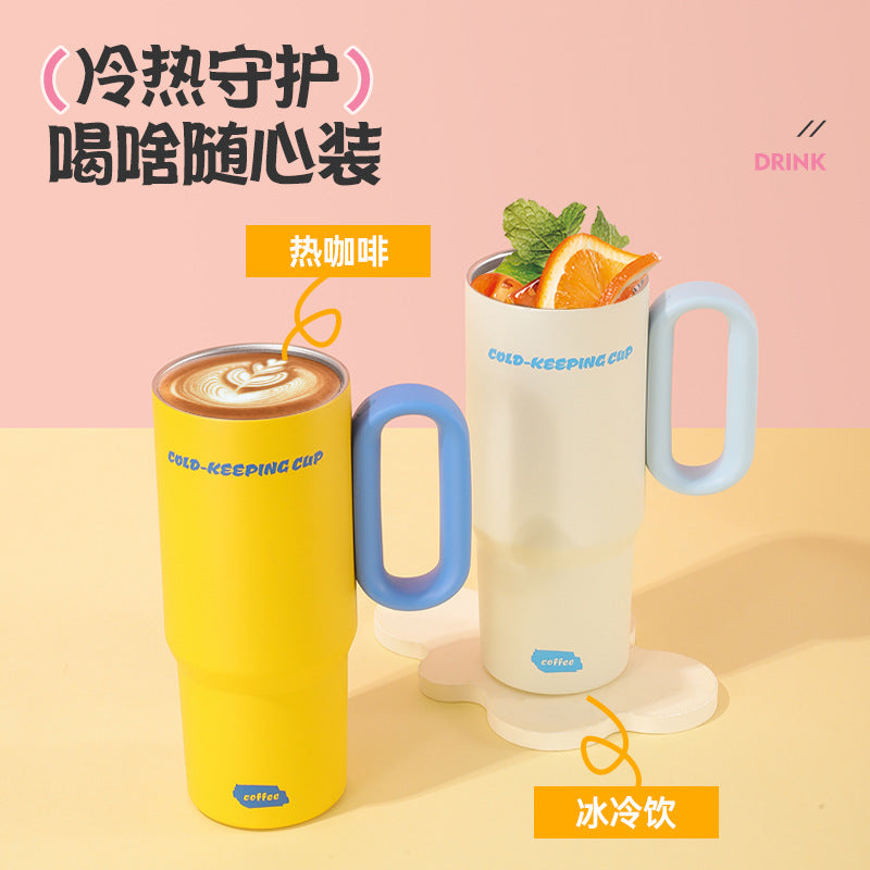 High-Capacity Stylish Ice Cup with 316 Stainless Steel Thermal Insulation, Ceramic Inner Liner, Cold-Retaining Car-Mounted Straw Cup - image 2