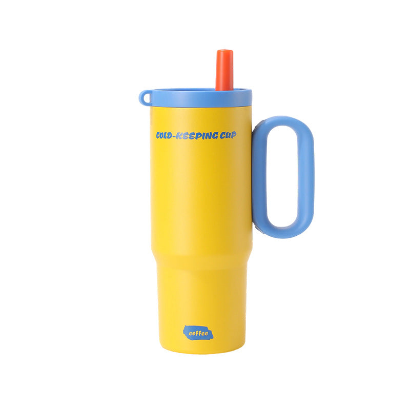 High-Capacity Stylish Ice Cup with 316 Stainless Steel Thermal Insulation, Ceramic Inner Liner, Cold-Retaining Car-Mounted Straw Cup - image 5