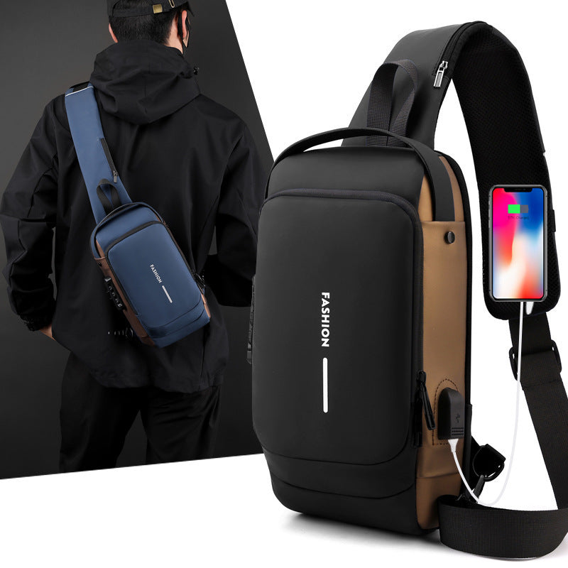 Waterproof Color-Blocked Motorcycle Bag with Password Lock, Anti-Theft Chest Bag, Men's Crossbody Chest Bag, Outdoor Sports Chest Bag with USB Port - image 1