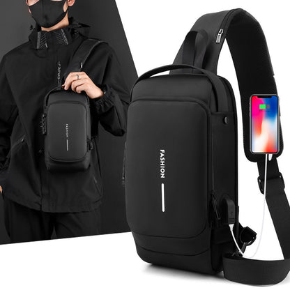 Waterproof Color-Blocked Motorcycle Bag with Password Lock, Anti-Theft Chest Bag, Men's Crossbody Chest Bag, Outdoor Sports Chest Bag with USB Port - image 2