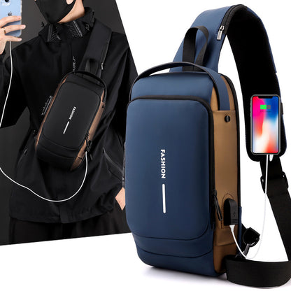 Waterproof Color-Blocked Motorcycle Bag with Password Lock, Anti-Theft Chest Bag, Men's Crossbody Chest Bag, Outdoor Sports Chest Bag with USB Port - image 4