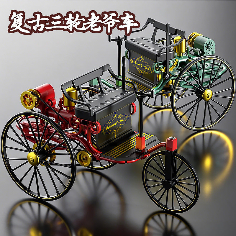 Alloy Retro Tricycle Toy Ornament DIY Assembly Simulation Model Classic Simulation Car Cross-Border Wholesale - image 1
