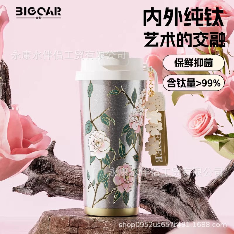New Model Pure Titanium Insulated Straw Cup for Women, Light Luxury High-End Feel, Portable Cold-Keeping Cup, High Aesthetic Value, Car-Mounted Custom Coffee Cup - image 1