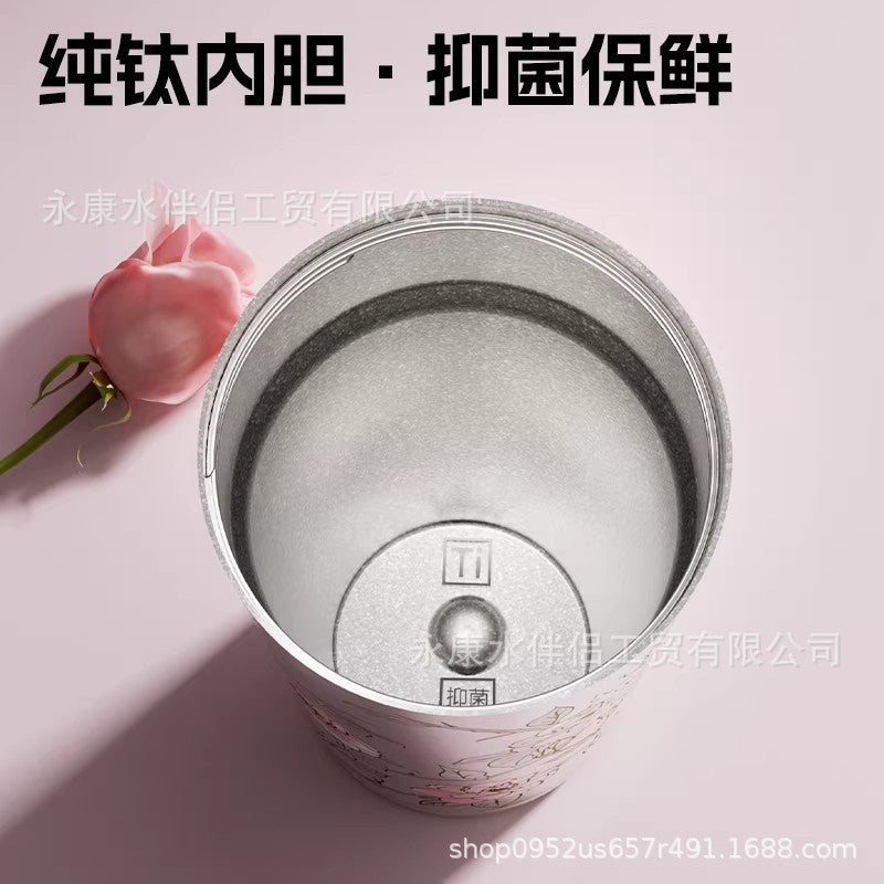 New Model Pure Titanium Insulated Straw Cup for Women, Light Luxury High-End Feel, Portable Cold-Keeping Cup, High Aesthetic Value, Car-Mounted Custom Coffee Cup - image 2