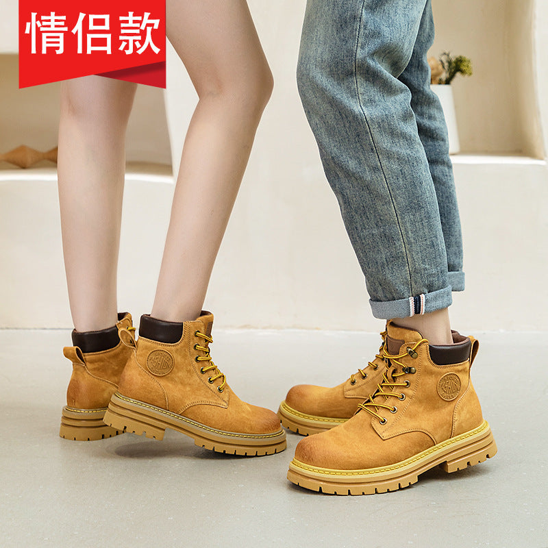 3008-3 Women's Height-Increasing Martin Boots for Travel and Hiking, Couple's Style, Yellow Thick-Soled Motorcycle Outdoor Work Short Boots - image 1