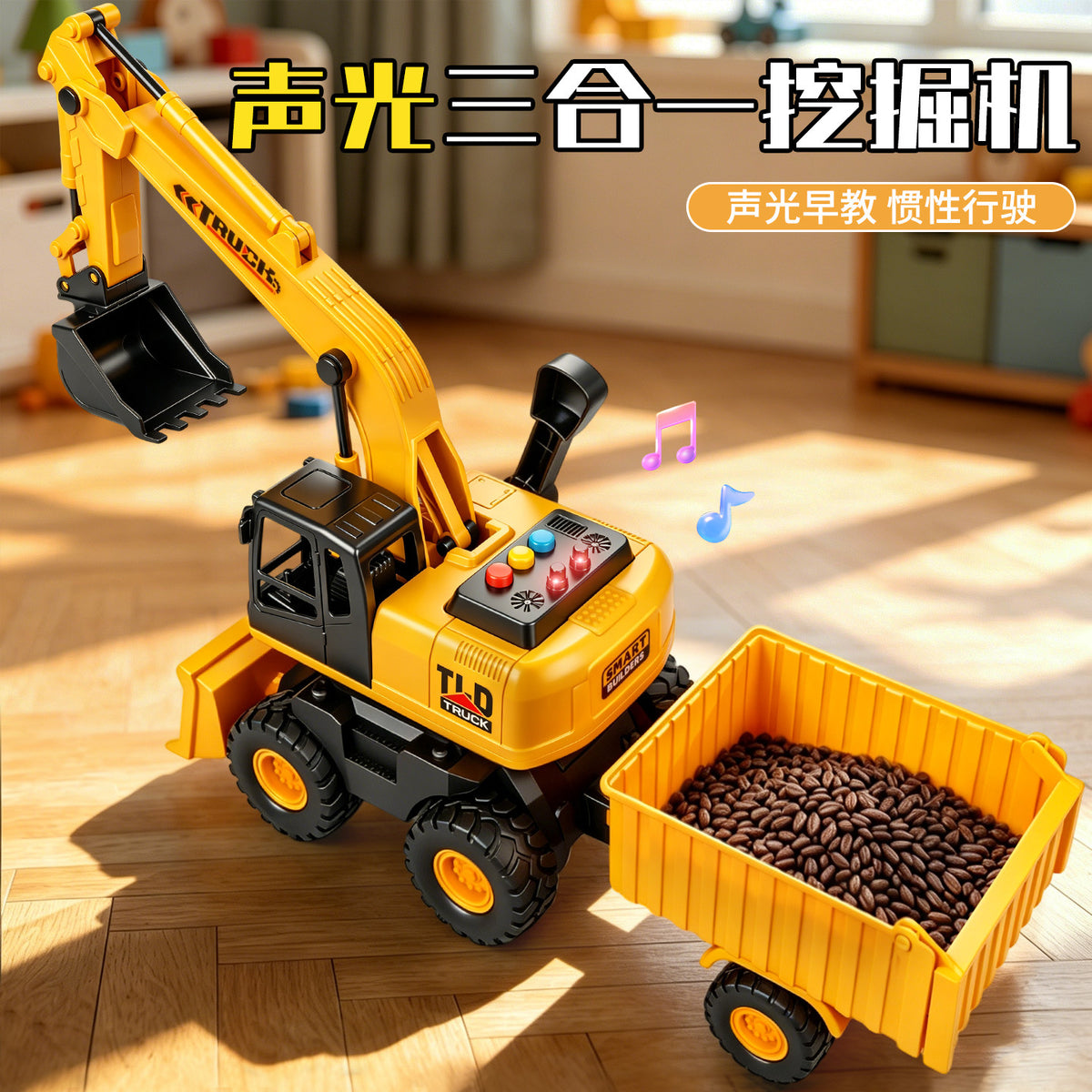 3-in-1 Engineering Vehicle Toy for Children, Multifunctional Inertial Transport Trailer, Dump Truck, Early Education Excavator for Boys - image 2