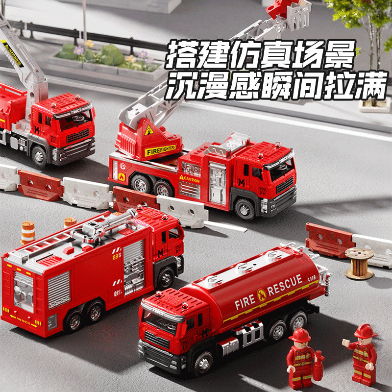Cross-Border Children's Large Ladder Water Tanker Alloy Fire Truck Toy Sprinkler Firefighter Model Engineering Vehicle for Boys - image 1