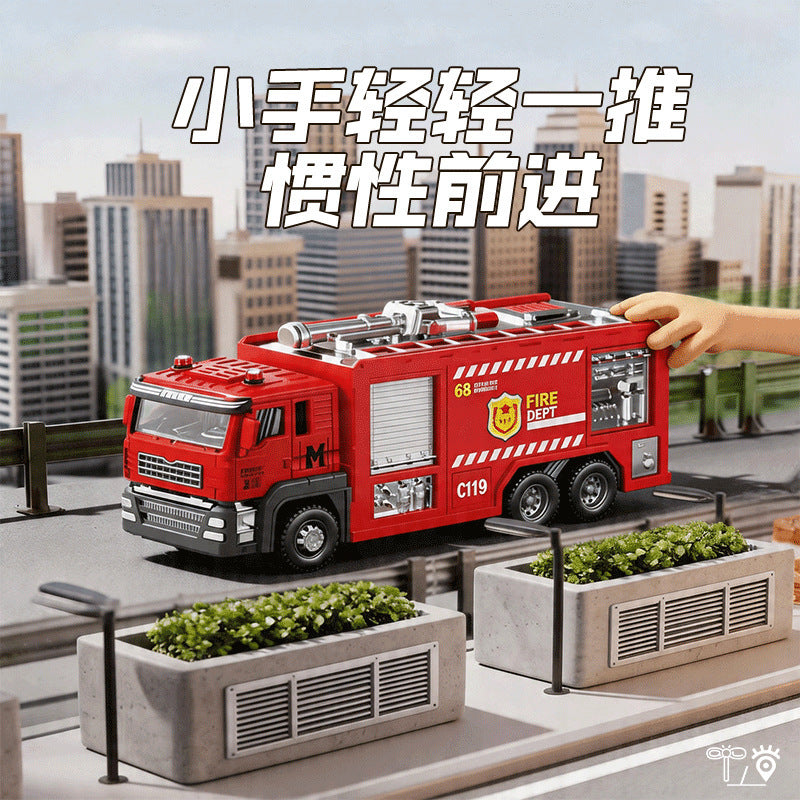 Cross-Border Children's Large Ladder Water Tanker Alloy Fire Truck Toy Sprinkler Firefighter Model Engineering Vehicle for Boys - image 3