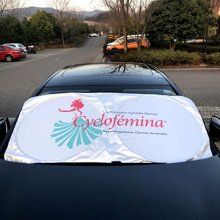 Car Sunshade and Heat Insulation with Built-In Double-Circle Sunshade, Front Windshield Sunshade, Light-Blocking Sunshade, Sunshade Cloth, Silver-Coated Sunshad - image 4
