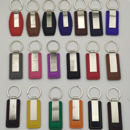 Leather Keychain Rectangular Metal Men's Leather Buckle Pu Leather Logo Car Gift Key Ring Keychain Pendant - image 1
