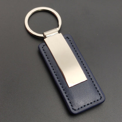 Leather Keychain Rectangular Metal Men's Leather Buckle Pu Leather Logo Car Gift Key Ring Keychain Pendant - image 2
