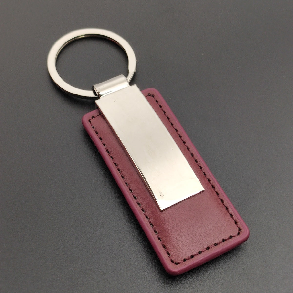 Leather Keychain Rectangular Metal Men's Leather Buckle Pu Leather Logo Car Gift Key Ring Keychain Pendant - image 3