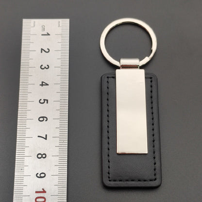 Leather Keychain Rectangular Metal Men's Leather Buckle Pu Leather Logo Car Gift Key Ring Keychain Pendant - image 4