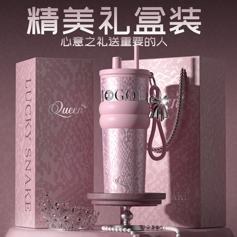Cross-Border Large-Capacity Ice-Retaining Thermos Cup 316 Stainless Steel Portable Coffee Cup for Women, Light Luxury Car-Mounted Straw Water Cup - image 1