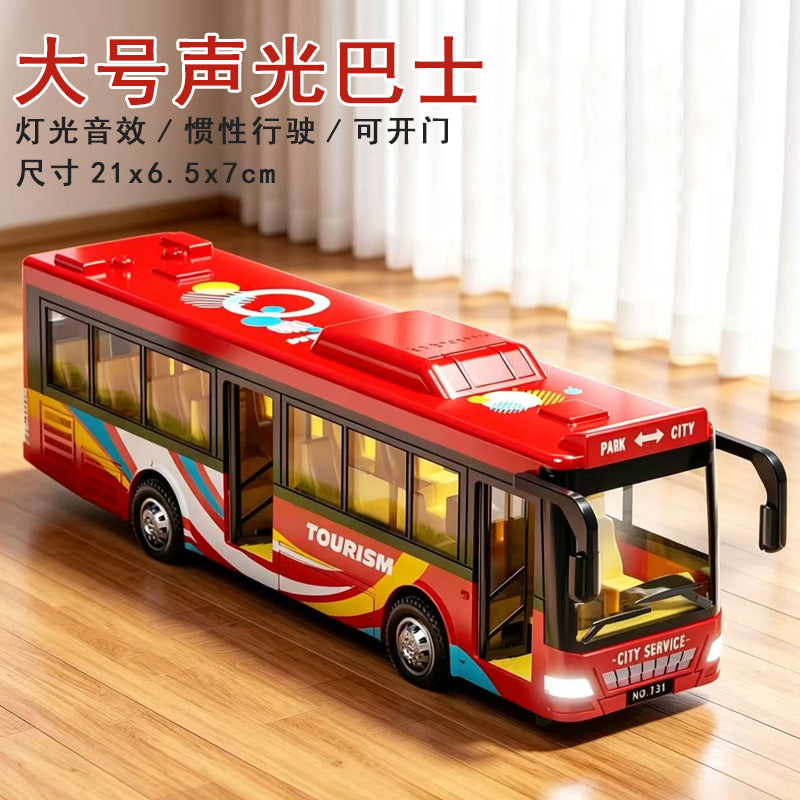 Large alloy sound and light bus toy for children, pull-back bus with opening doors, realistic model toy car for boys - image 1