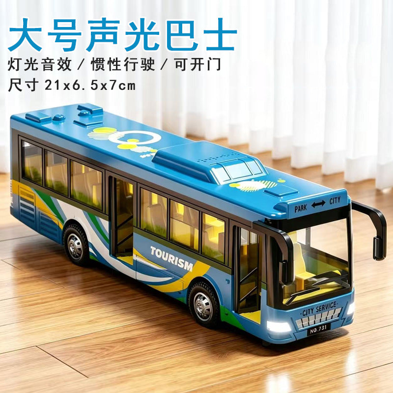Large alloy sound and light bus toy for children, pull-back bus with opening doors, realistic model toy car for boys - image 2