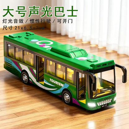 Large alloy sound and light bus toy for children, pull-back bus with opening doors, realistic model toy car for boys - image 3