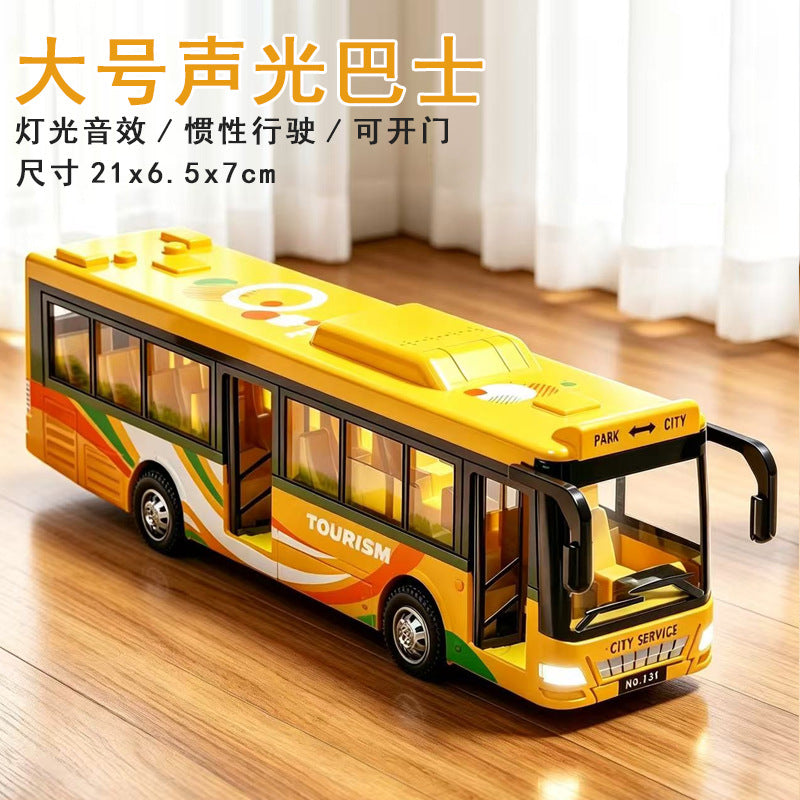 Large alloy sound and light bus toy for children, pull-back bus with opening doors, realistic model toy car for boys - image 4