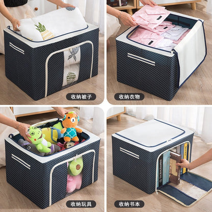 Clothing Storage Box, Oxford Cloth, Waterproof, Steel Frame, Transparent, Foldable Storage Box, Wardrobe, Car Storage, Quilt Storage Box, Moving - image 2