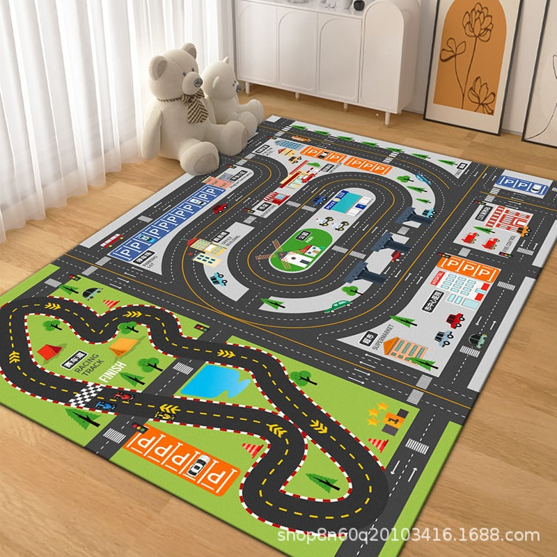 Cartoon Car Track Children's Educational Game Mat Crystal Velvet Non-Slip Baby Crawling Mat Living Room Bedroom Carpet - image 1
