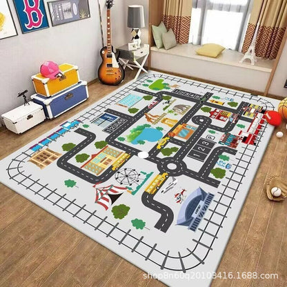 Cartoon Car Track Children's Educational Game Mat Crystal Velvet Non-Slip Baby Crawling Mat Living Room Bedroom Carpet - image 2