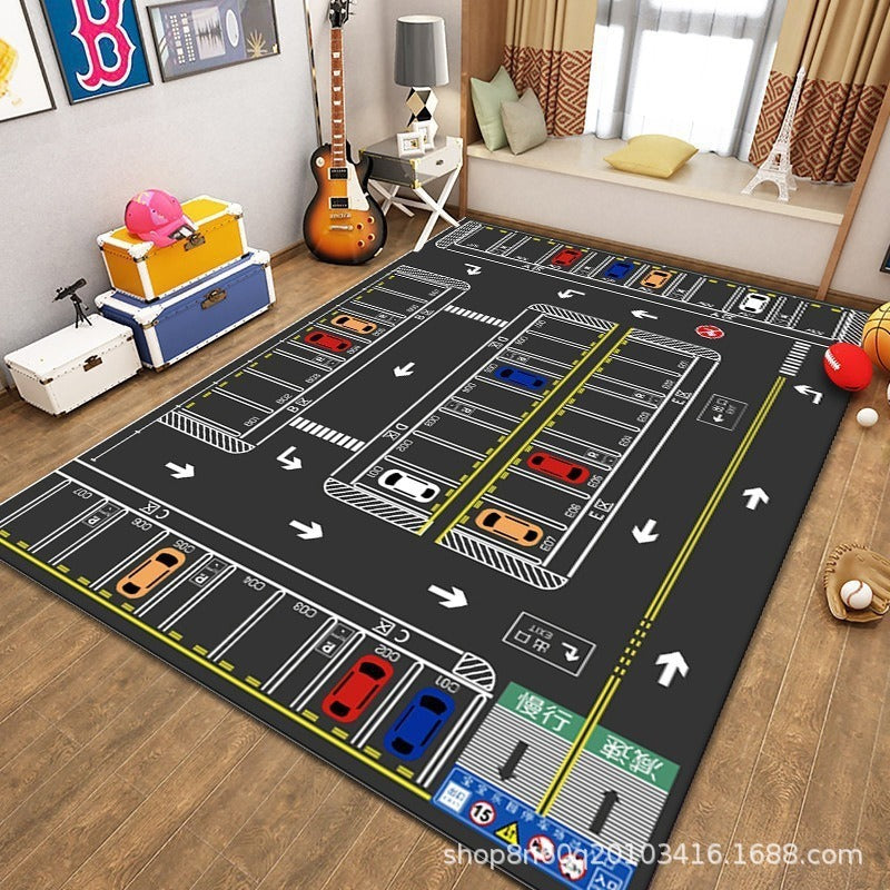 Cartoon Car Track Children's Educational Game Mat Crystal Velvet Non-Slip Baby Crawling Mat Living Room Bedroom Carpet - image 4